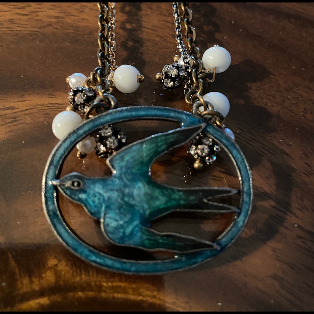 Artisan NWOT Enamel Blue Jay Necklace